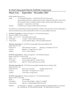 Music List – September - December 2012