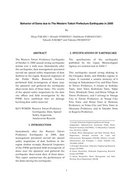 Behavior of Dams Due to the Western Tottori Prefecture Earthquake in 2000