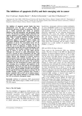 The Inhibitors of Apoptosis (Iaps) and Their Emerging Role in Cancer