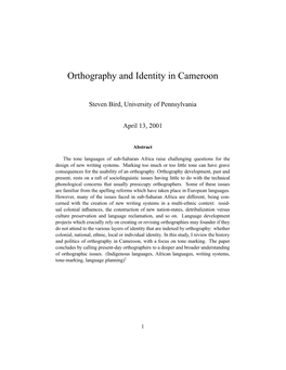 Orthography and Identity in Cameroon