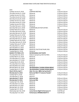 Schedul Tentative Dates and Times Addams