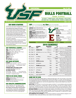 BULLS FOOTBALL TAMPA, FLORIDA 22Nd SEASON • 14 WINNING SEASONS • 9 BOWL APPEARANCES • 6 BOWL VICTORIES • 30 NFL DRAFT PICKS • 14 ALL-AMERICA SELECTIONS • REACHED NO