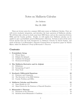 Notes on Malliavin Calculus