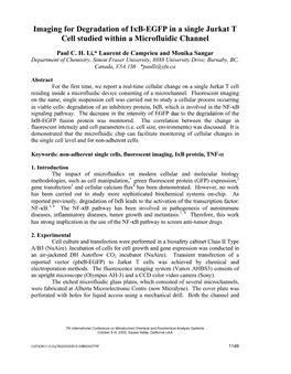 Imaging for Degradation of IKB-EGFP in a Single Jurkat T Cell Studied Within a Microfluidic Channel