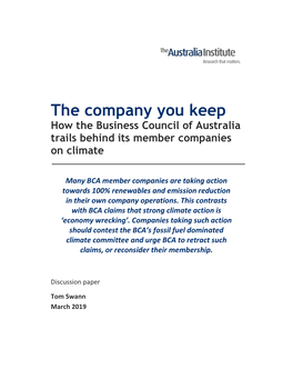 The Company You Keep How the Business Council of Australia Trails Behind Its Member Companies on Climate