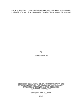 From Slave Ship to Citizenship: Re-Imagined Communities and the Counterculture of Modernity in the Historical Novel of Slavery