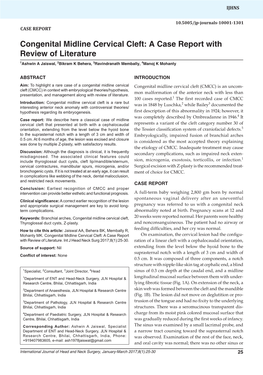 Congenital Midline Cervical Cleft: a Case Report with Review of Literature 1Ashwin a Jaiswal, 2Bikram K Behera, 3Ravindranath Membally, 4Manoj K Mohanty