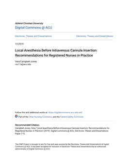 Local Anesthesia Before Intravenous Cannula Insertion: Recommendations for Registered Nurses in Practice