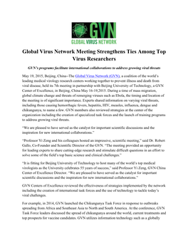 Global Virus Network Meeting Strengthens Ties Among Top Virus Researchers