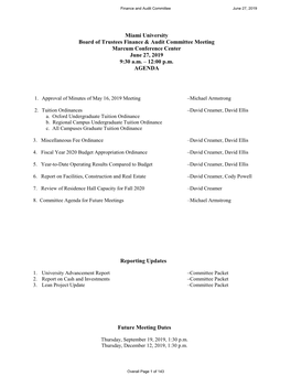 Miami University Board of Trustees Finance & Audit Committee Meeting