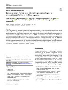 Gene Expression Derived from Alternative Promoters Improves Prognostic Stratification in Multiple Myeloma