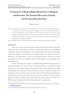 Comparison of Radical Right-Wing Parties in Bulgaria and Romania: the National Movement of Ataka and the Great Romania Party