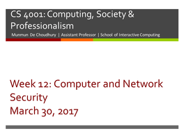 Computer and Network Security March 30, 2017 Chapter Overview