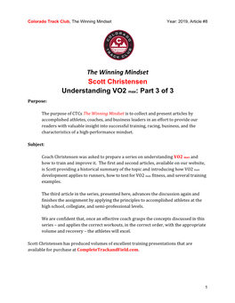 The Winning Mindset Scott Christensen Understanding VO2 Max: Part 3 of 3