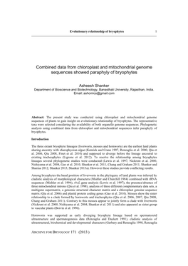 Combined Data from Chloroplast and Mitochondrial Genome Sequences Showed Paraphyly of Bryophytes