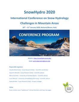 Snowhydro 2020 International Conference on Snow Hydrology Challenges in Mountain Areas 28Th – 31St January 2020, Bolzano/Bozen, Italy