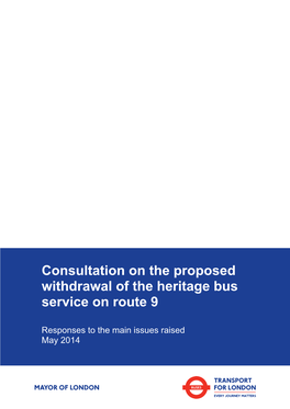 Consultation on the Proposed Withdrawal of the Heritage Bus Service on Route 9