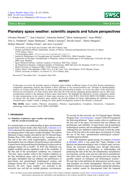 Planetary Space Weather: Scientific Aspects and Future Perspectives