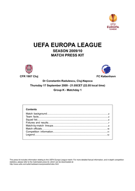 Uefa Europa League Season 2009/10 Match Press Kit