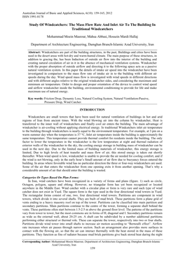 Study of Windcatchers: the Mass Flow Rate and Inlet Air to the Building in Traditional Windcatchers