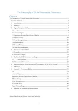 The Cartography of Global Catastrophic Governance Contents the Cartography of Global Catastrophic Governance