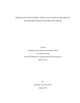 Keeping Post Offices Public: Three Case Studies on the Disposal and Rehabilitation of Historic Post Offices