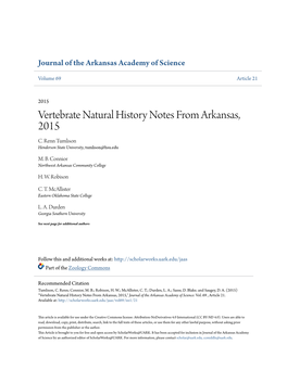 Vertebrate Natural History Notes from Arkansas, 2015 C