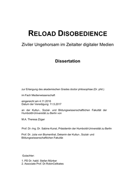 Reload Disobedience. Ziviler Ungehorsam Im Zeitalter Digitaler