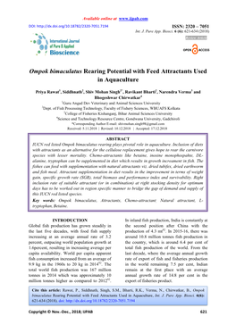 Ompok Bimaculatus Rearing Potential with Feed Attractants Used in Aquaculture