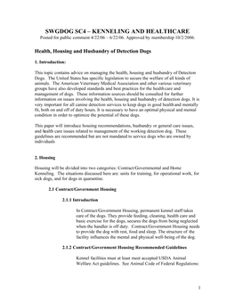 SWGDOG SC4 – KENNELING and HEALTHCARE Posted for Public Comment 4/22/06 – 6/22/06