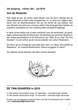 Van De Redactie DE TWA DOARPEN in 2016