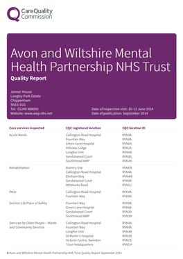 Avon and Wiltshire Mental Health Partnership NHS Trust Scheduled