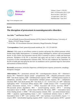 The Disruption of Proteostasis in Neurodegenerative Disorders