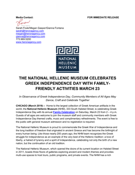 National Hellenic Museum Greek Independence Day Release FINAL