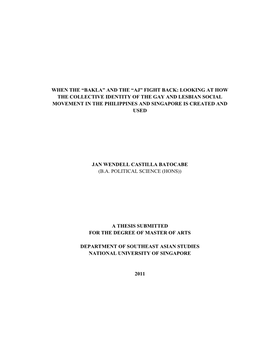 Looking at How the Collective Identity of the Gay and Lesbian Social Movement in the Philippines and Singapore Is Created and Used