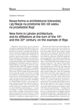 Nowa Forma W Architekturze Łotewskiej I Jej Filiacje Na Przełomie XIX I XX Wieku Na Przykładzie Rygi