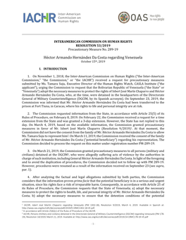 Héctor Armando Hernández Da Costa Regarding Venezuela October 15Th, 2019