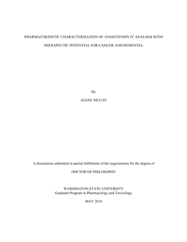 Pharmacokinetic Characterization of Angiotensin Iv Analogs With