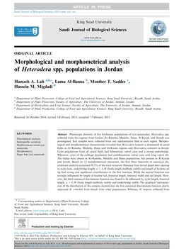 Morphological and Morphometrical Analysis of Heterodera Spp