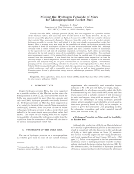 Mining the Hydrogen Peroxide of Mars for Monopropellant Rocket Fuel