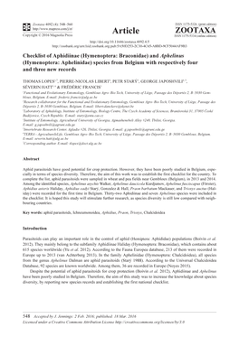 Hymenoptera: Braconidae) and Aphelinus (Hymenoptera: Aphelinidae) Species from Belgium with Respectively Four and Three New Records