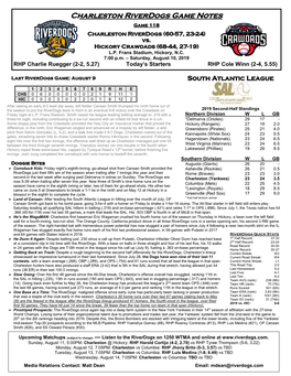 Charleston Riverdogs Game Notes