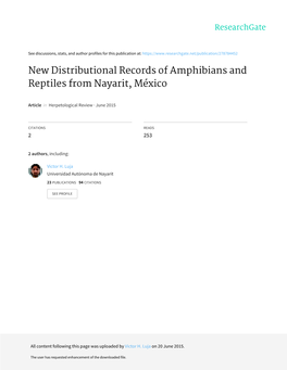 New Distributional Records of Amphibians and Reptiles from Nayarit, México