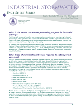 Sector G: Metal Mining (Ore Mining and Dressing) Facilities U.S