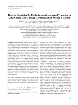 Hypoxia Stimulates the Epithelial–To–Mesenchymal Transition in Lung