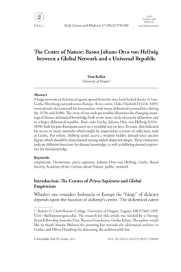 Baron Johann Otto Von Hellwig Between a Global Network and a Universal Republic