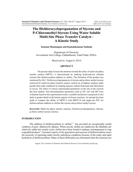 The Dichlorocyclopropanation of Styrene and P-Chloromethyl Styrene Using Water Soluble Multi-Site Phase Transfer Catalyst – a Kinetic Study