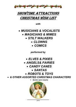 SHOWTIME ATTRACTIONS Christmas Wish List