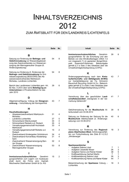 Inhaltsverzeichnis 2012 Zum Amtsblatt Für Den Landkreis Lichtenfels