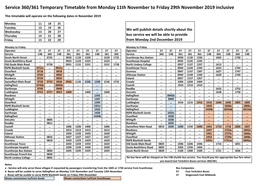 Service 360/361 Temporary Timetable from Monday 11Th November to Friday 29Th November 2019 Inclusive